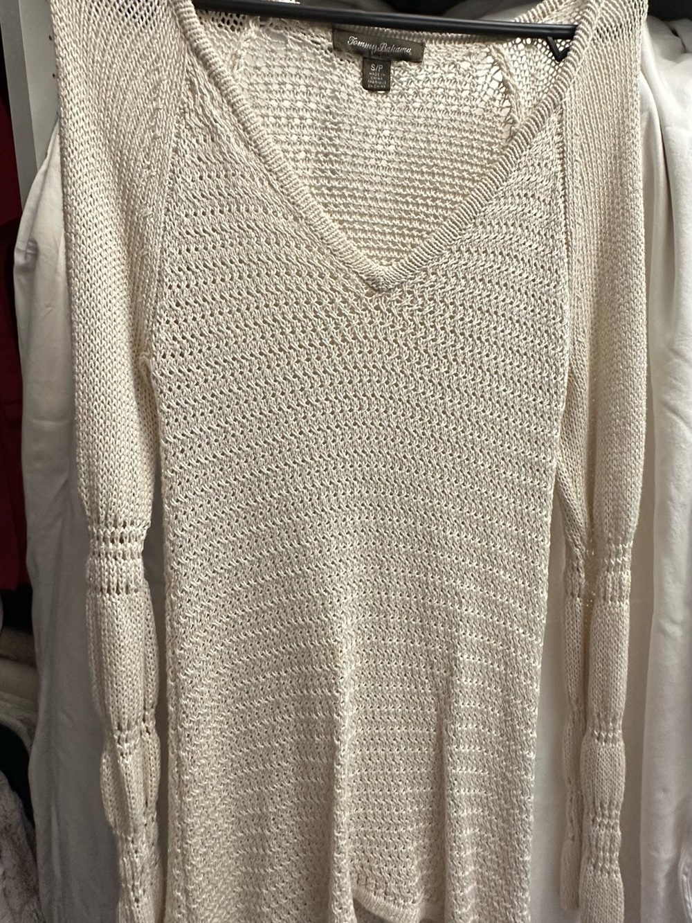 Tommy Bahama Ivory Open-Knit V-Neck Sweater